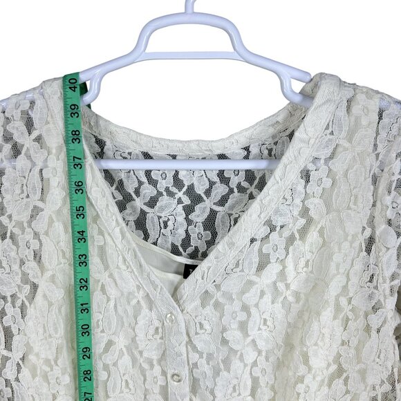 Torrid 2X NWT Womens White Lace Overlay Button-Front Shirt Dress Roll Tab Sleeve - Picture 12 of 16